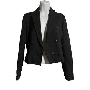 Cynthia Rowley Womens Black Cropped  Double-Breasted Blazer XS Open Front